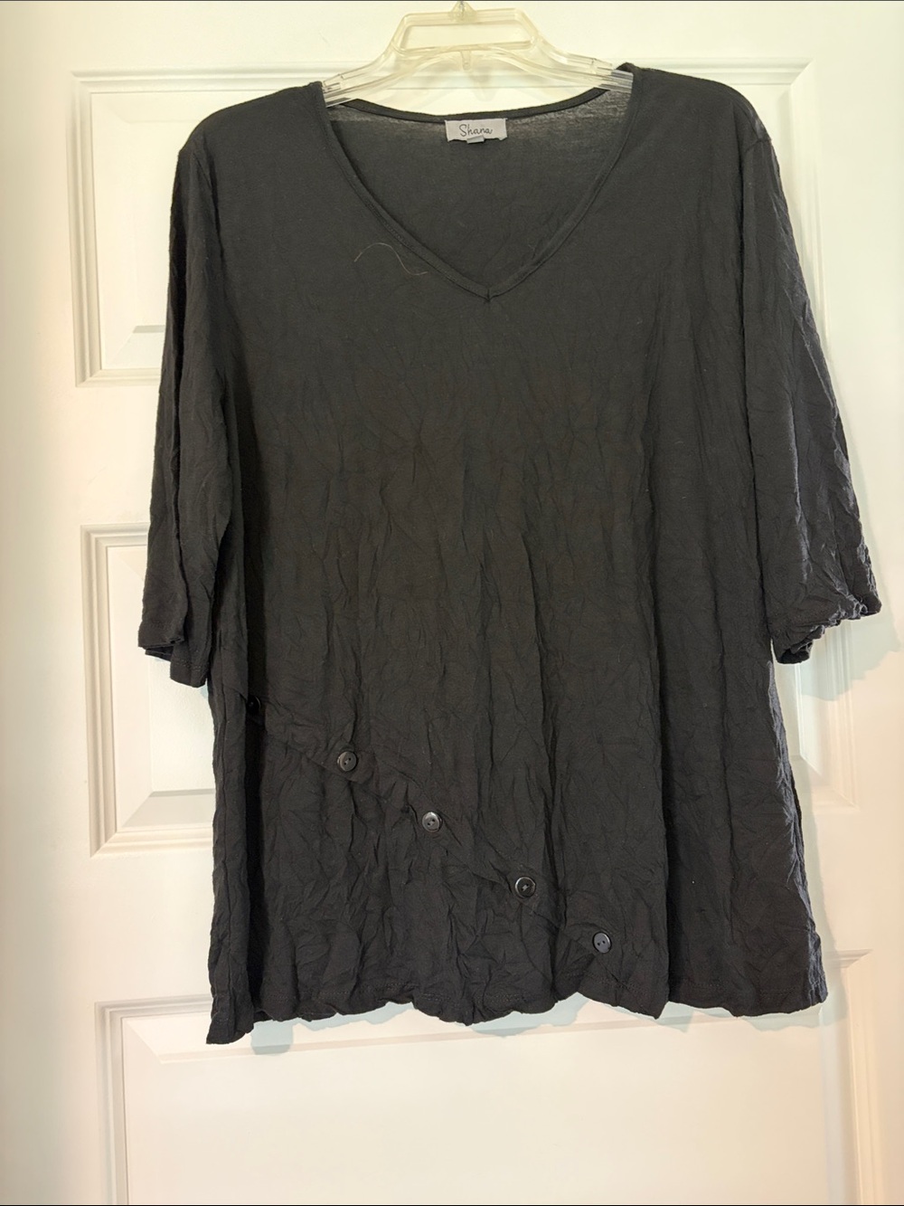 Shana Black V-Neck Button-Detail Tunic